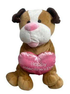 Valentine’s Day Puppy Plush Tan & Pink Heart Dog 15”